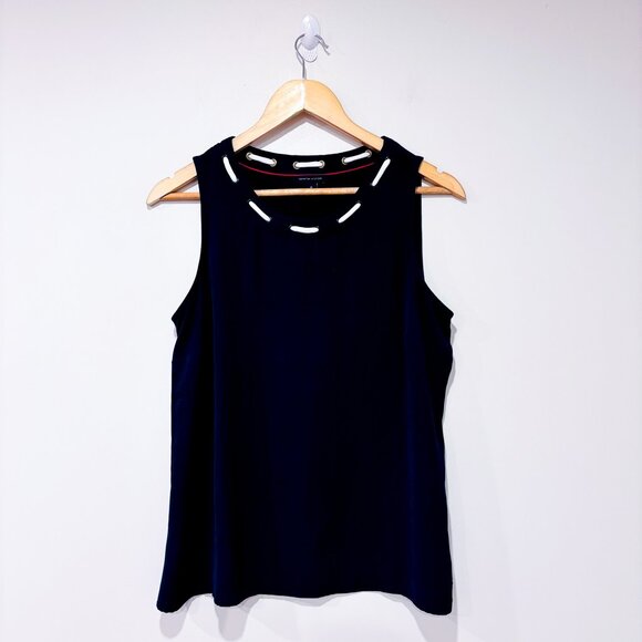 TOMMY HILFIGER – Navy Eyelet Lace-Up Camisole | Nautical Chic Top | Medium * - Picture 1 of 6